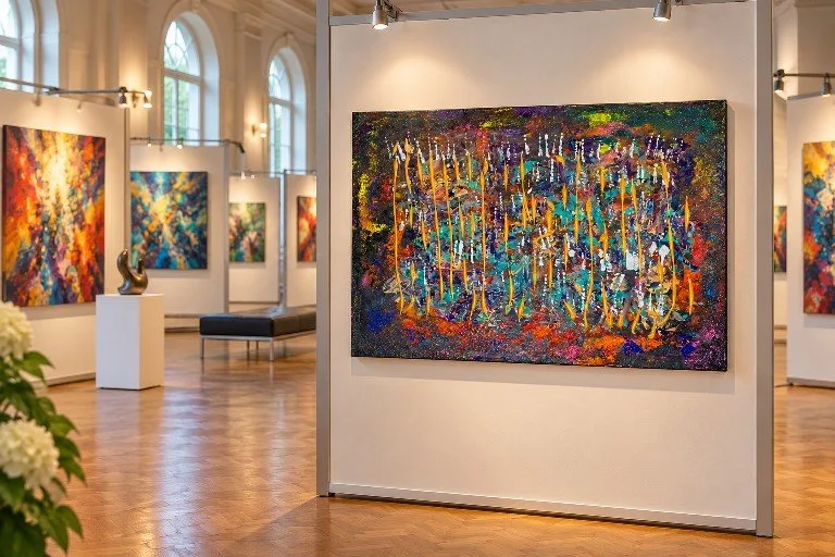 Werk A-91 – Goldregen – in einem Ausstellungssaal
