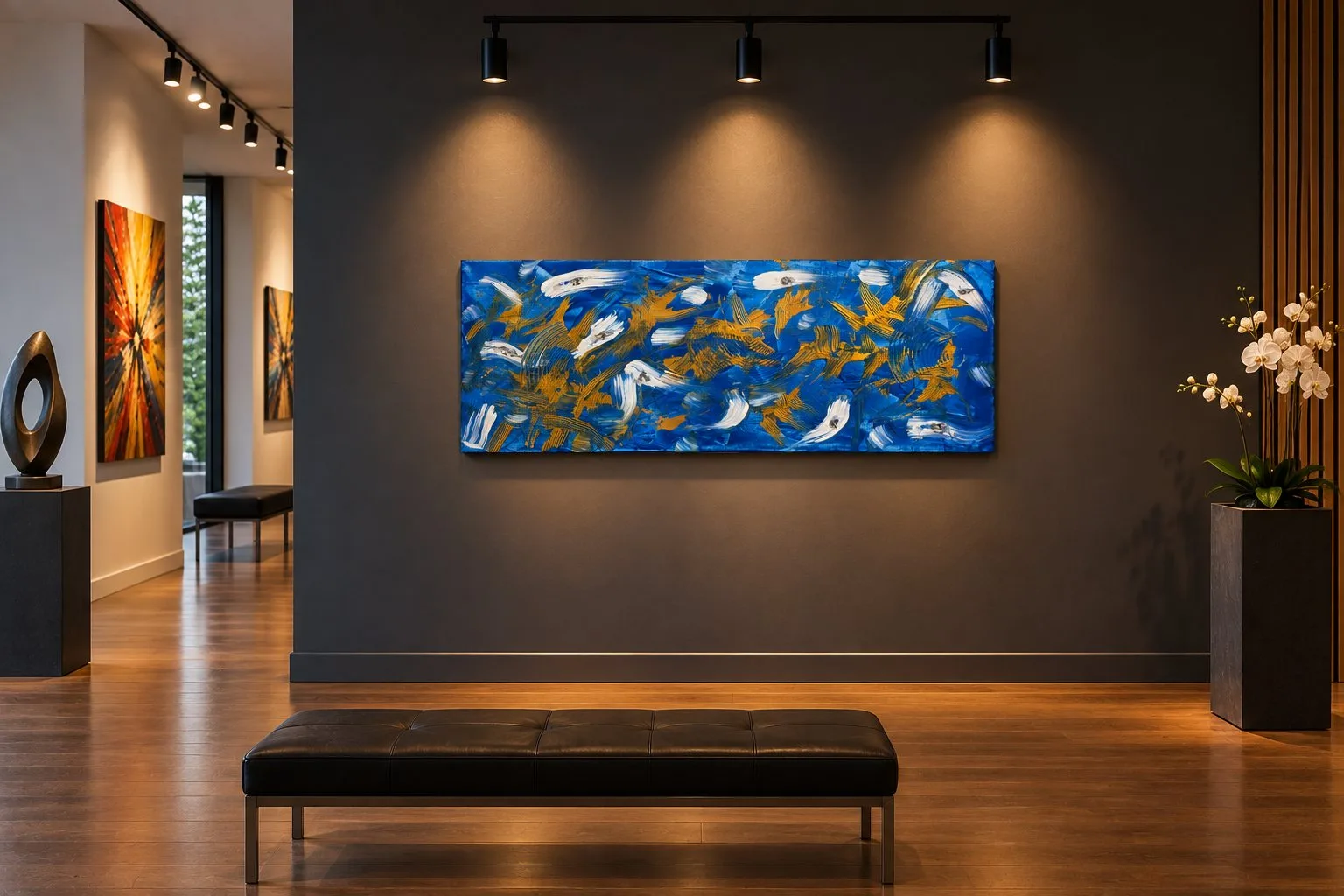 Werk Nr. 22 – Goldflug – in einer Galerie