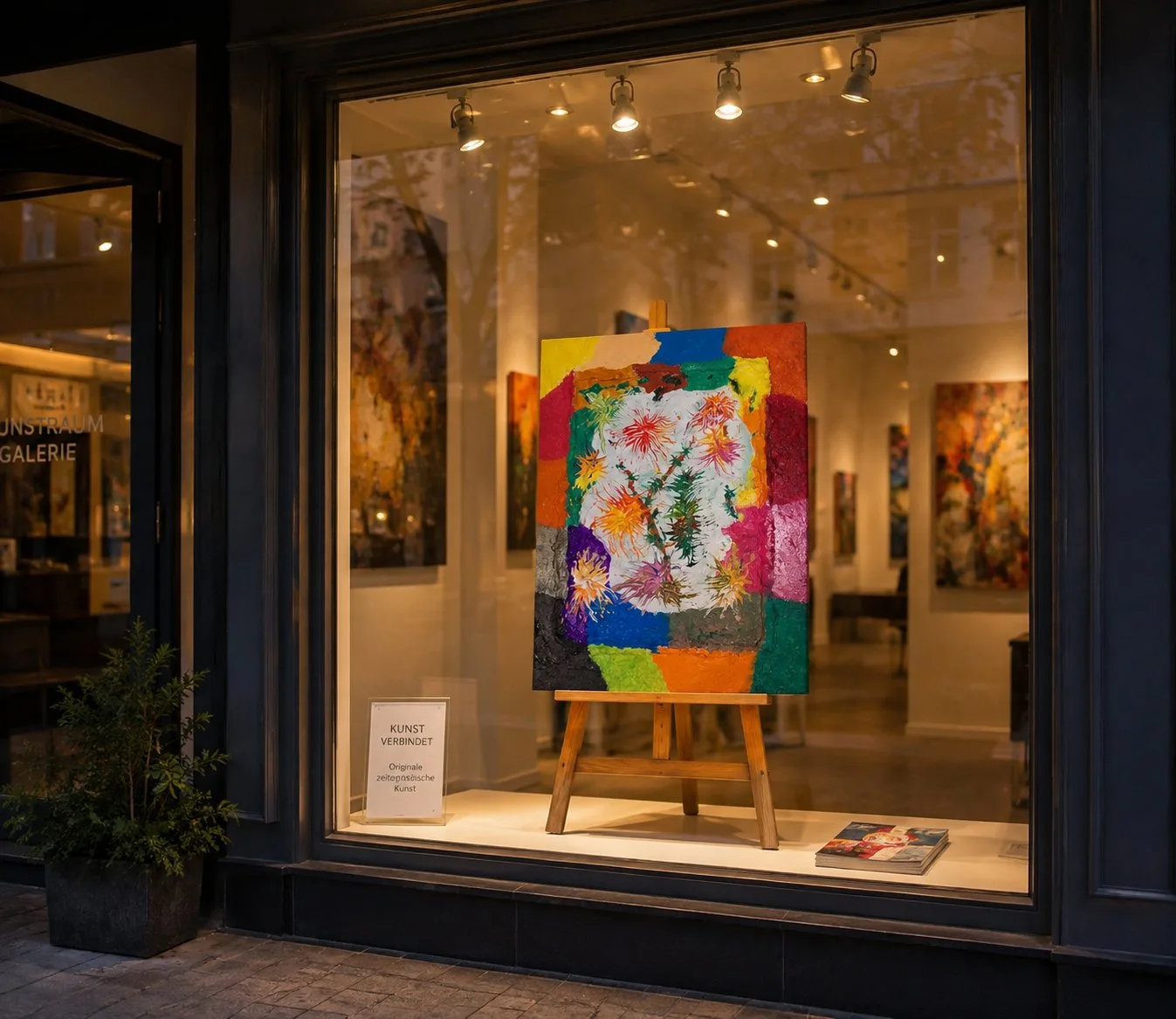 Werk AG-86 – Blütenzauber – im Schaufenster einer Galerie