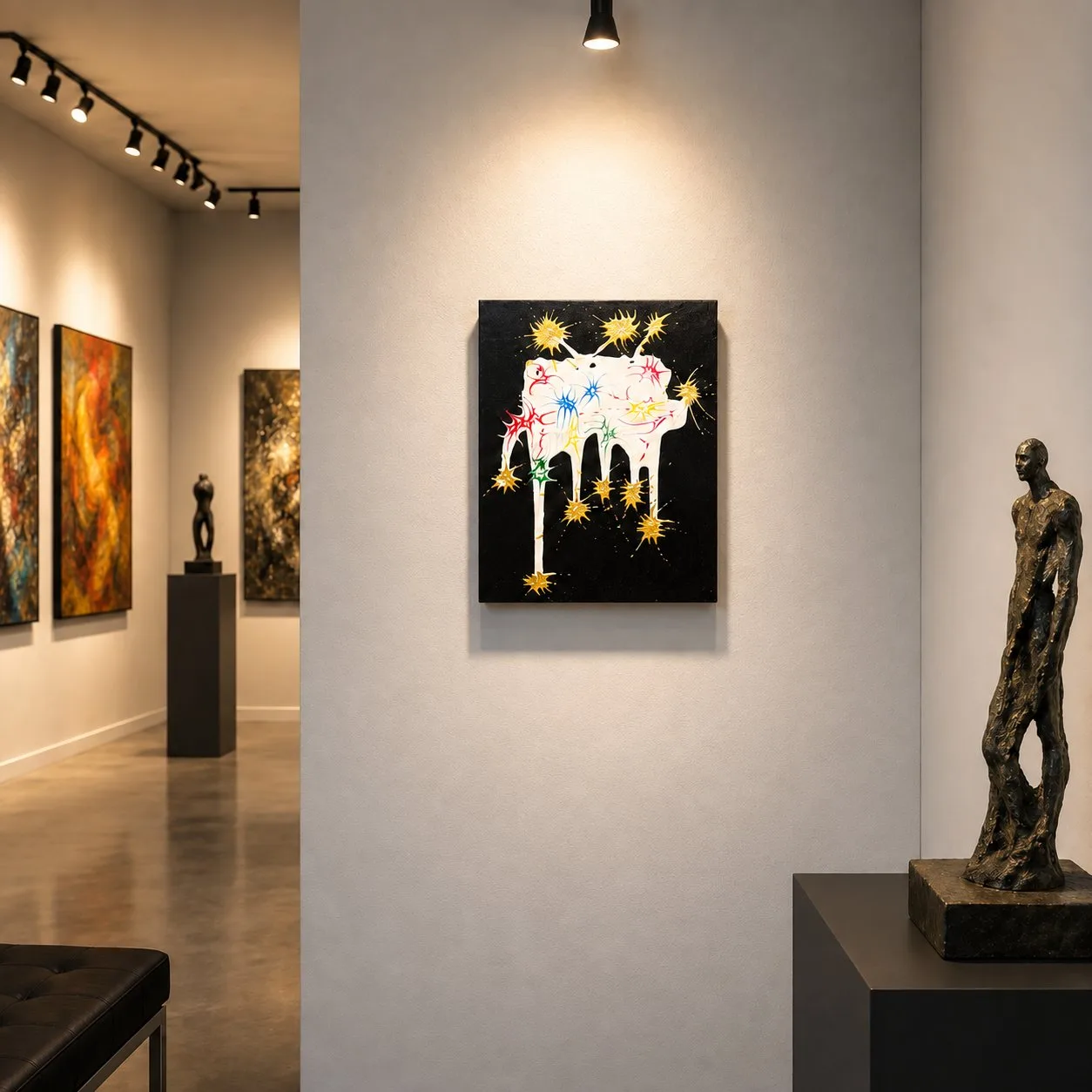 Werk AG-88 – Goldene Sternenenergie – in einer Galerie