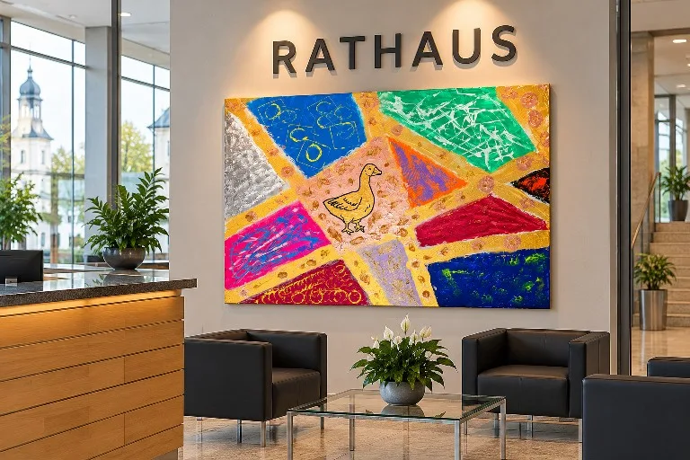 Werk B-98 – Gans auf bunten Wegen – im Foyer eines Rathauses