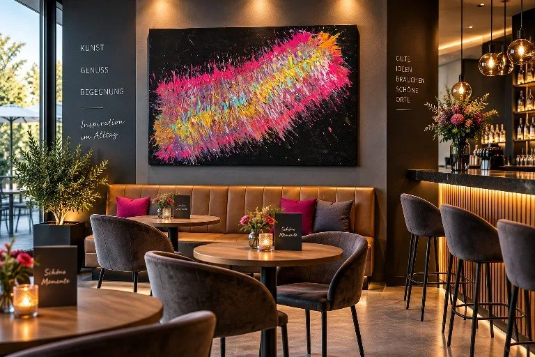 Werk G-77 – Leuchtende Strömung – in einem Café