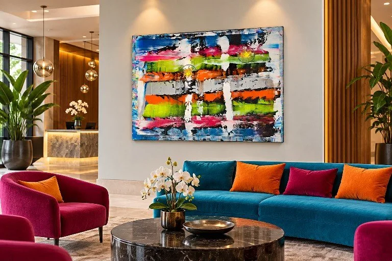 Werk HL-89 – Leuchtende Ebenen – in einer Hotellobby
